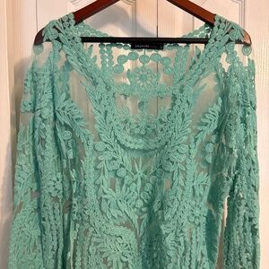 Origami turquoise lace blouse